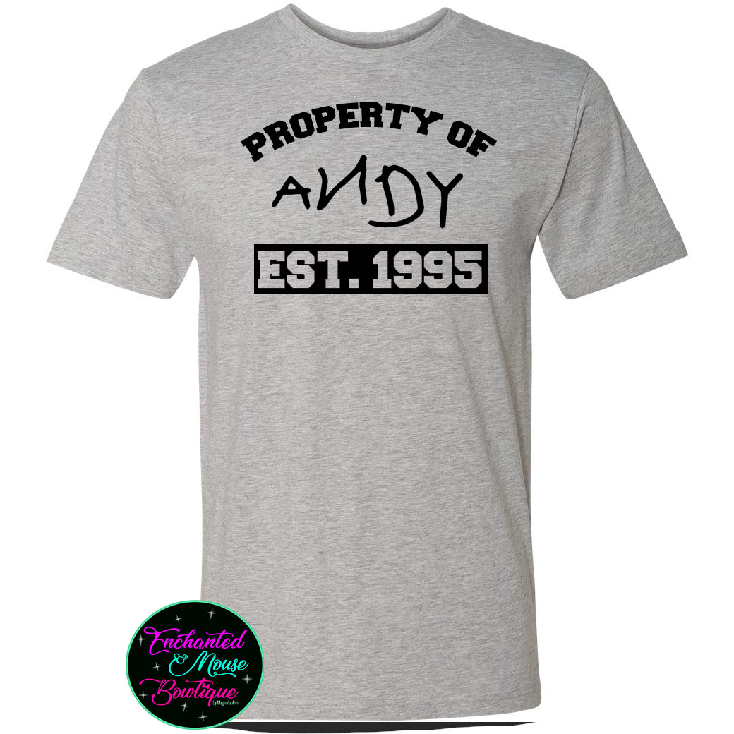 Property of Andy, Toy Story Shirt, Disney Dad Shirt, Disney Shirt for Men, Disney Shirt, Matching Disney Shirts, Plus Size Disney Shirt