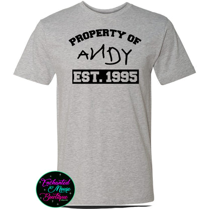 Property of Andy, Toy Story Shirt, Disney Dad Shirt, Disney Shirt for Men, Disney Shirt, Matching Disney Shirts, Plus Size Disney Shirt