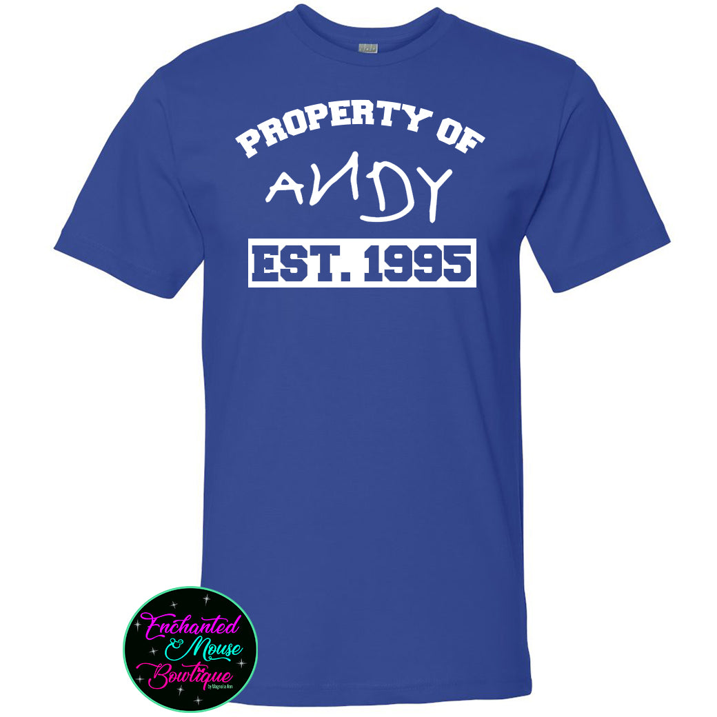 Property of Andy, Toy Story Shirt, Disney Dad Shirt, Disney Shirt for Men, Disney Shirt, Matching Disney Shirts, Plus Size Disney Shirt