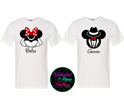 Disney Bride and Groom Couple Shirt, Wedding Party Shirt, Disney Honeymoon Shirt, Wedding Shirt, Wife and Hubs Shirts, Just Married Shirts