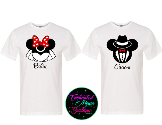 Disney Bride and Groom Couple Shirt, Wedding Party Shirt, Disney Honeymoon Shirt, Wedding Shirt, Wife and Hubs Shirts, Just Married Shirts